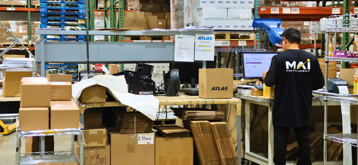 3pl employee processing returns and orders in a fulfillment warehouse