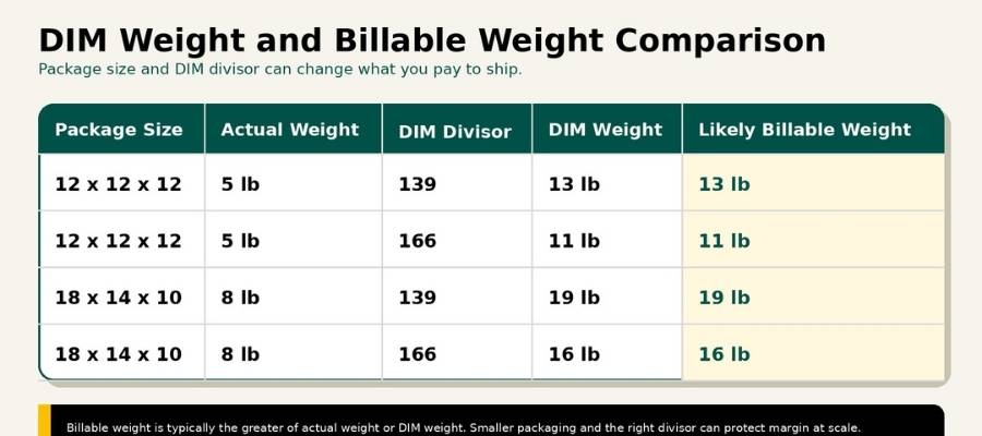 DIM weight and billable weight comparison